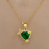 Wholesale Women's Geometric Diamond Inlaid Titanium Steel And Brass Heart Flower Necklace