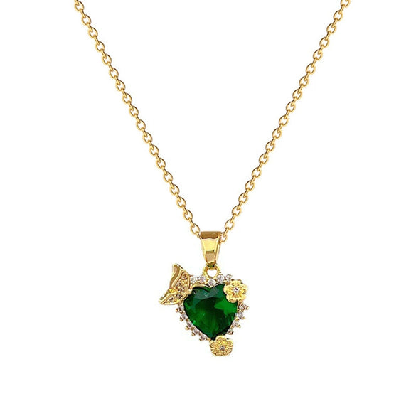 Wholesale Women's Geometric Diamond Inlaid Titanium Steel And Brass Heart Flower Necklace