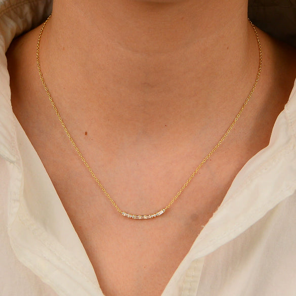 Wholesale Women's Geometric Diamond Rectangular Zircon Smile Pendant Necklace With Cross Chain In 925 Sterling Silver