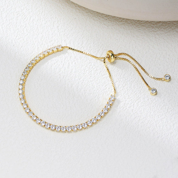 Wholesale Women's Geometric Diamond S925 Sterling Silver Telescopic Adjustable Tennis Bracelet Hand Jewelry