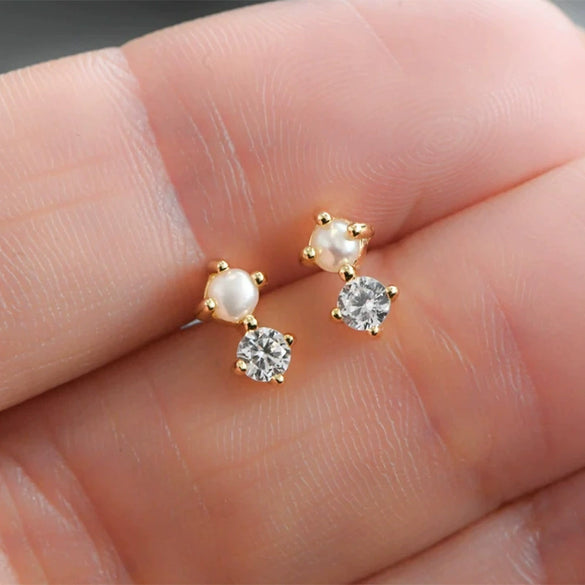 Wholesale Women's Geometric Diamond Set Natural Pearl S925 Sterling Silver Earrings