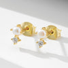Wholesale Women's Geometric Diamond Set Natural Pearl S925 Sterling Silver Earrings