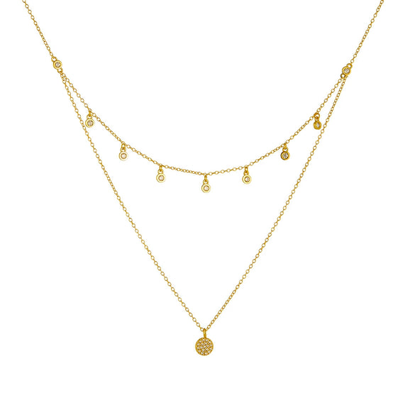 Wholesale Women's Geometric Diamond 925 Sterling Silver Cross Chain Doublelayer Short Clavicle Necklace With Polka Dots And Zircon
