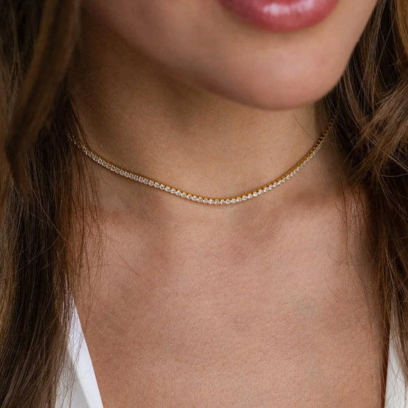 Wholesale Women's Geometric Diamond 925 Sterling Silver Tennis Clavicle Chain Necklace