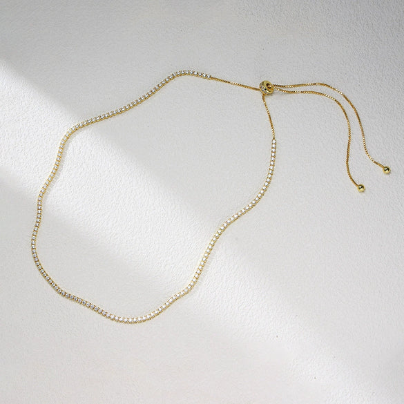 Wholesale Women's Geometric Diamond 925 Sterling Silver Tennis Clavicle Chain Necklace