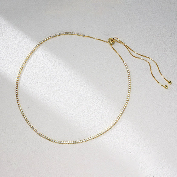 Wholesale Women's Geometric Diamond 925 Sterling Silver Tennis Clavicle Chain Necklace