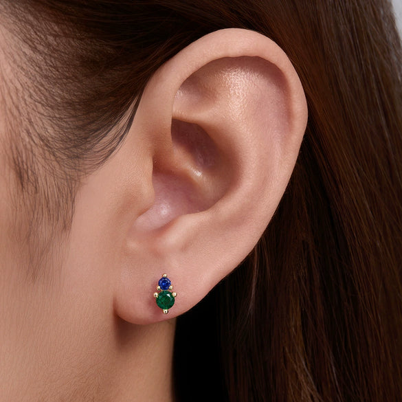 Wholesale Women's Geometric Diamond Style 925 Sterling Silver Flatbottomed Flatpushed Piercing Earrings With Colorful Zircon