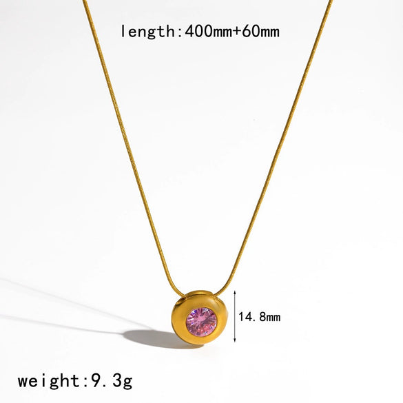 Wholesale Women's Geometric Diamondencrusted Stainless Steel Necklace With Pvd Furnace Vacuum Real Gold Plating And Round Snake Chain