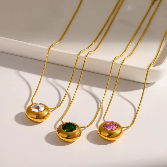 Wholesale Women's Geometric Diamondencrusted Stainless Steel Necklace With Pvd Furnace Vacuum Real Gold Plating And Round Snake Chain