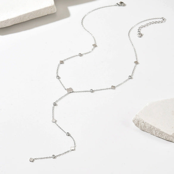 Wholesale Women's Geometric Diamondencrusted Yshaped Titanium Steel Stainless Steel Necklace With Vacuum Plating In Furnace