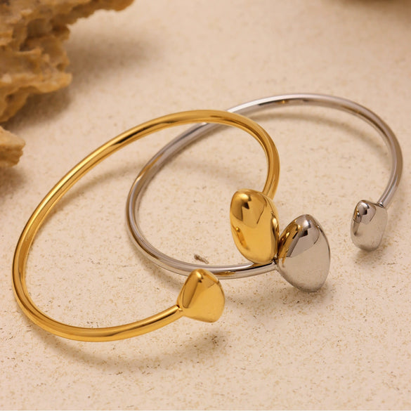 Wholesale Women's Geometric Double Triangle Hollow Elastic Adjustable Bracelet Stainless Steel 18K Gold Plated