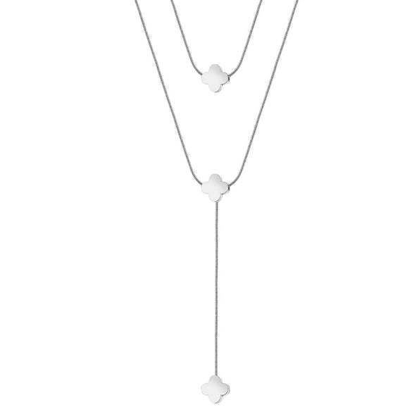 Wholesale Women's Geometric Doublelayer Clover Necklace Electroplated With 18K Gold Calendering Chain
