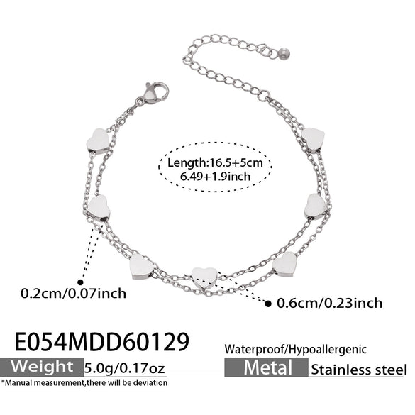 Wholesale Women's Geometric Doublelayered Heart Stainless Steel 18K Gold Plated Bracelet