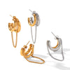 Wholesale Women's Geometric Doubleline Cshaped Electroplated Titanium Steel Earrings With Gold And Silver Tassels