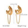 Wholesale Women's Geometric Doubleline Cshaped Electroplated Titanium Steel Earrings With Gold And Silver Tassels