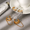 Wholesale Women's Geometric Doubleline Cshaped Electroplated Titanium Steel Earrings With Gold And Silver Tassels