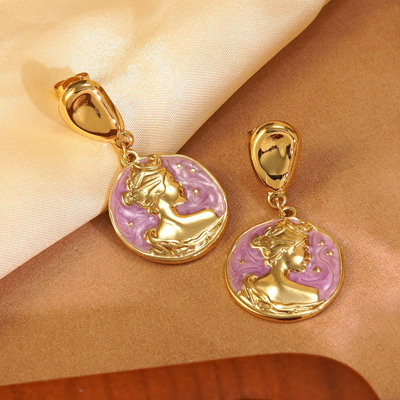 Wholesale Women's Geometric Dripping Oil Enamel Stainless Steel Earrings