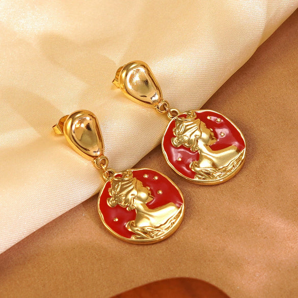 Wholesale Women's Geometric Dripping Oil Enamel Stainless Steel Earrings