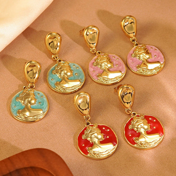 Wholesale Women's Geometric Dripping Oil Enamel Stainless Steel Earrings