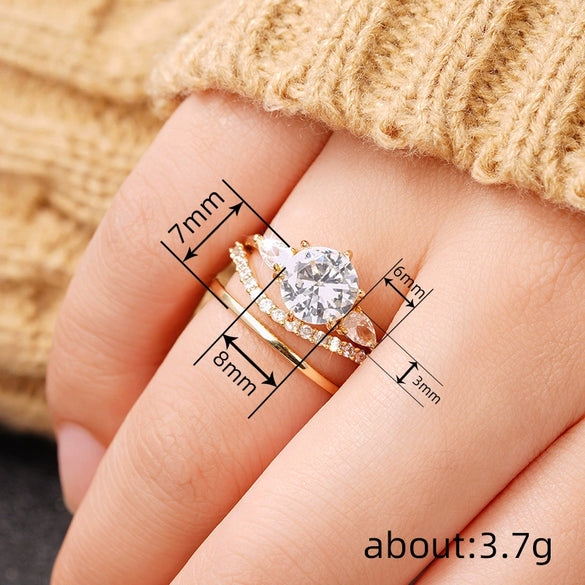 Wholesale Women's Geometric Drop Shape Copper Ring Threepiece Set With Zirconia
