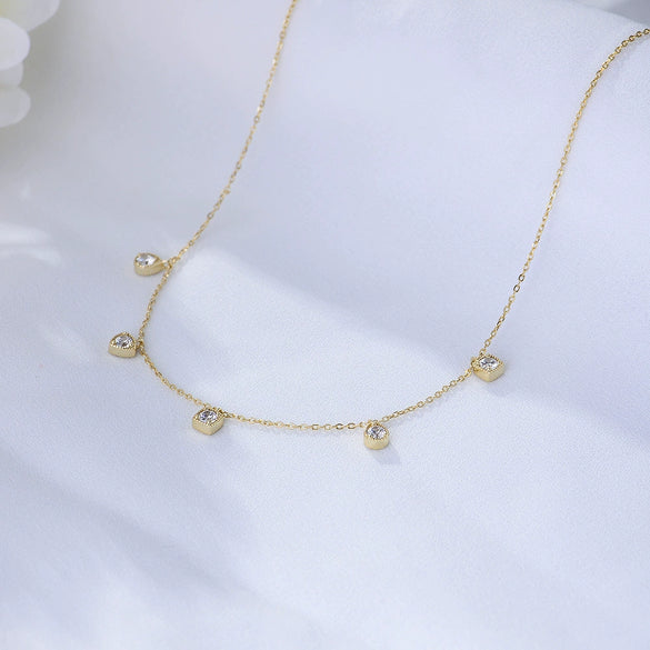 Wholesale Women's Geometric Drop Shape Diamond S925 Sterling Silver Pendant Necklace With Cross Chain