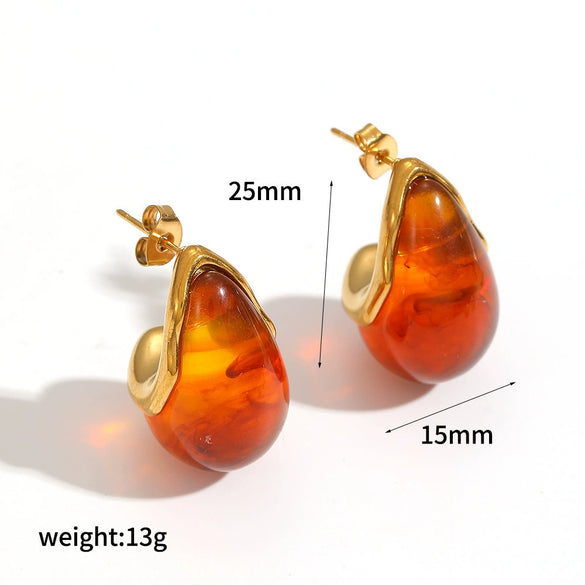 Wholesale Women's Geometric Drop Shape Resin And Stainless Steel Earrings With Vacuum Real Gold Plating