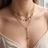Wholesale Women's Geometric Drop Shape Rhinestone Tassel Stainless Steel Electroplated Cross Chain Necklace