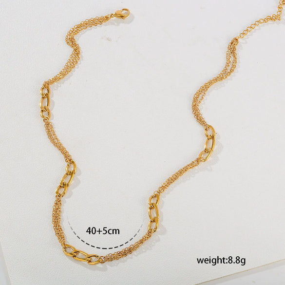 Wholesale Women's Geometric Drop Shape Rhinestone Tassel Stainless Steel Electroplated Cross Chain Necklace