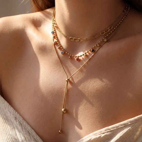 Wholesale Women's Geometric Drop Shape Rhinestone Tassel Stainless Steel Electroplated Cross Chain Necklace