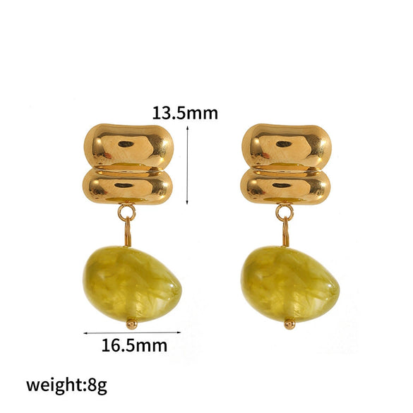 Wholesale Women's Geometric Dropshaped Resin And Stainless Steel Earrings With Vacuum Real Gold Plating