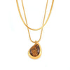 Wholesale Women's Geometric Dropshaped Tiger Eye Pendant Titanium Steel Goldplated Necklace