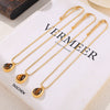 Wholesale Women's Geometric Dropshaped Tiger Eye Pendant Titanium Steel Goldplated Necklace