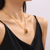 Wholesale Women's Geometric Dropshaped Tiger Eye Pendant Titanium Steel Goldplated Necklace