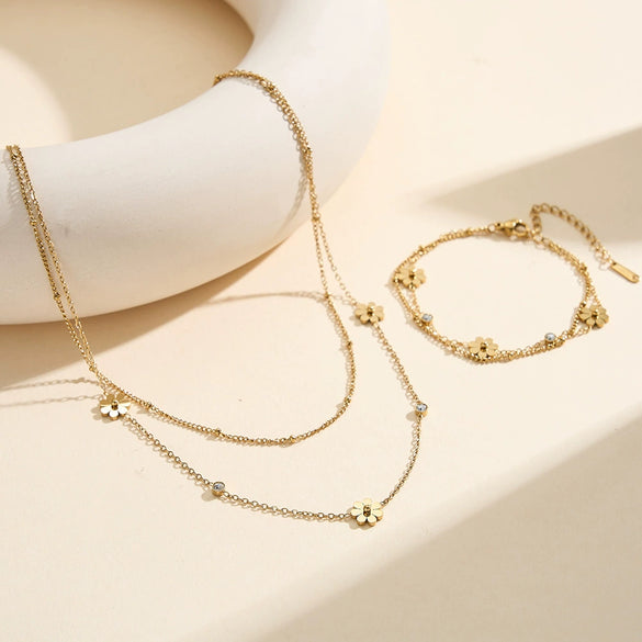 Wholesale Women's Geometric Electroplated Stainless Steel Accessories Set Of Earrings Necklaces And Bracelets
