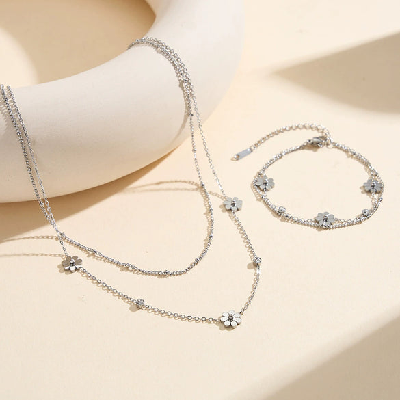 Wholesale Women's Geometric Electroplated Stainless Steel Accessories Set Of Earrings Necklaces And Bracelets
