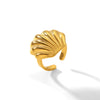 Wholesale Women's Geometric Electroplated Stainless Steel Scallop Open Ring Luxury Jewelry