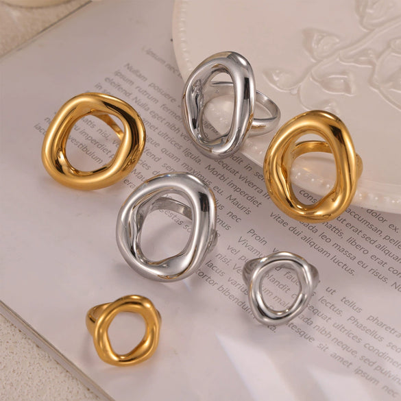 Wholesale Women's Geometric Exaggerated Oval Hollow Electroplated Titanium Steel Ring