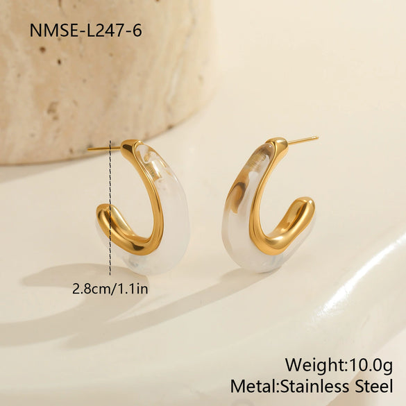 Wholesale Women's Geometric Fashion 18K Electroplated Resin Cshaped Earrings