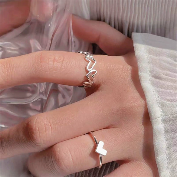 Wholesale Women's Geometric Fashion Simple Plain Opening Adjustable Ring Three Piece Hand Jewelry Set With Electroplating