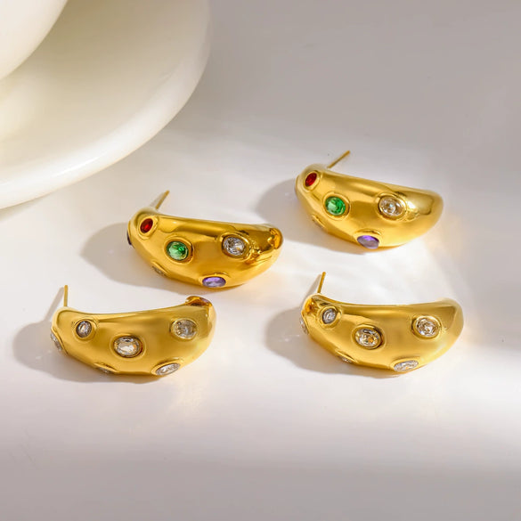 Wholesale Women's Geometric Fashion Stainless Steel Diamondstudded Earrings With Vacuum Real Gold Plating