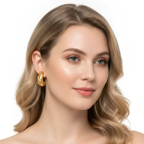 Wholesale Women's Geometric Fashion Stainless Steel Diamondstudded Earrings With Vacuum Real Gold Plating