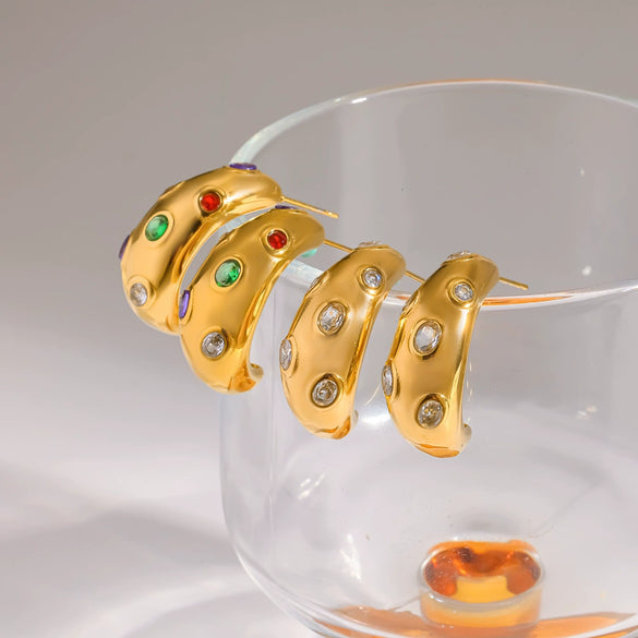 Wholesale Women's Geometric Fashion Stainless Steel Diamondstudded Earrings With Vacuum Real Gold Plating
