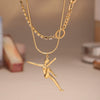 Wholesale Women's Geometric Ferris Wheel And Bear Doublelayer Stacked Stainless Steel And Titanium Steel Electroplated Necklace