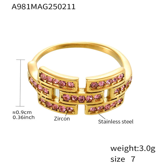 Wholesale Women's Geometric Ferris Wheel Colorful Zircon Ring Light Luxury Cold Style Stainless Steel 18K Real Gold Electroplated