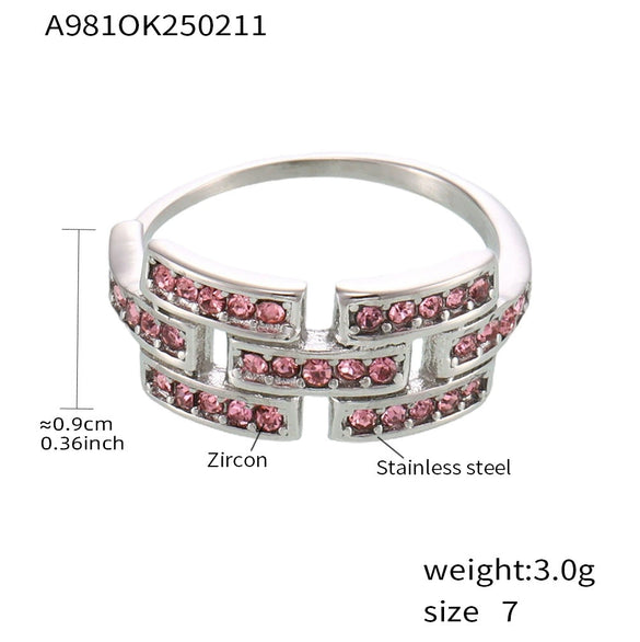 Wholesale Women's Geometric Ferris Wheel Colorful Zircon Ring Light Luxury Cold Style Stainless Steel 18K Real Gold Electroplated