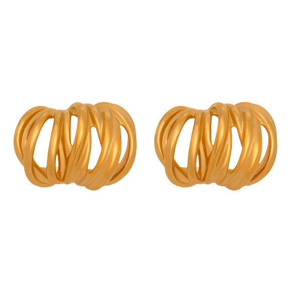 Wholesale Women's Geometric Ferris Wheel Cshaped Stainless Steel Electroplated Multilayered Line Wrapped Earrings