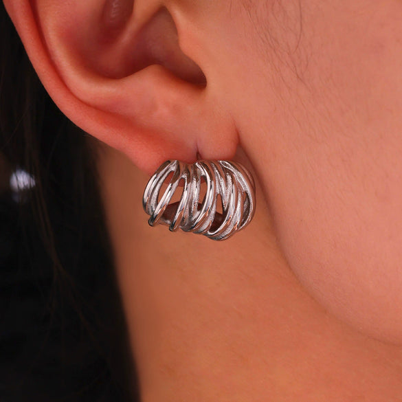Wholesale Women's Geometric Ferris Wheel Cshaped Stainless Steel Electroplated Multilayered Line Wrapped Earrings