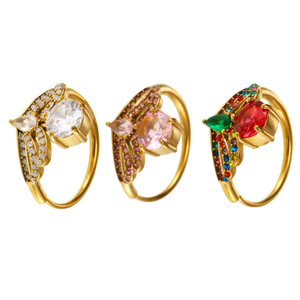 Wholesale Women's Geometric Ferris Wheel Diamond Ring Made Of Titanium Steel With Electroplating