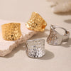 Wholesale Women's Geometric Ferris Wheel Hammered Wide Open Adjustable Ring Stainless Steel 18K Gold Plated