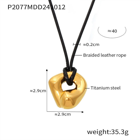 Wholesale Women's Geometric Ferris Wheel Jewelry Adjustable Necklace With Leather Rope Titanium Steel 18K Real Gold Pvd Plated